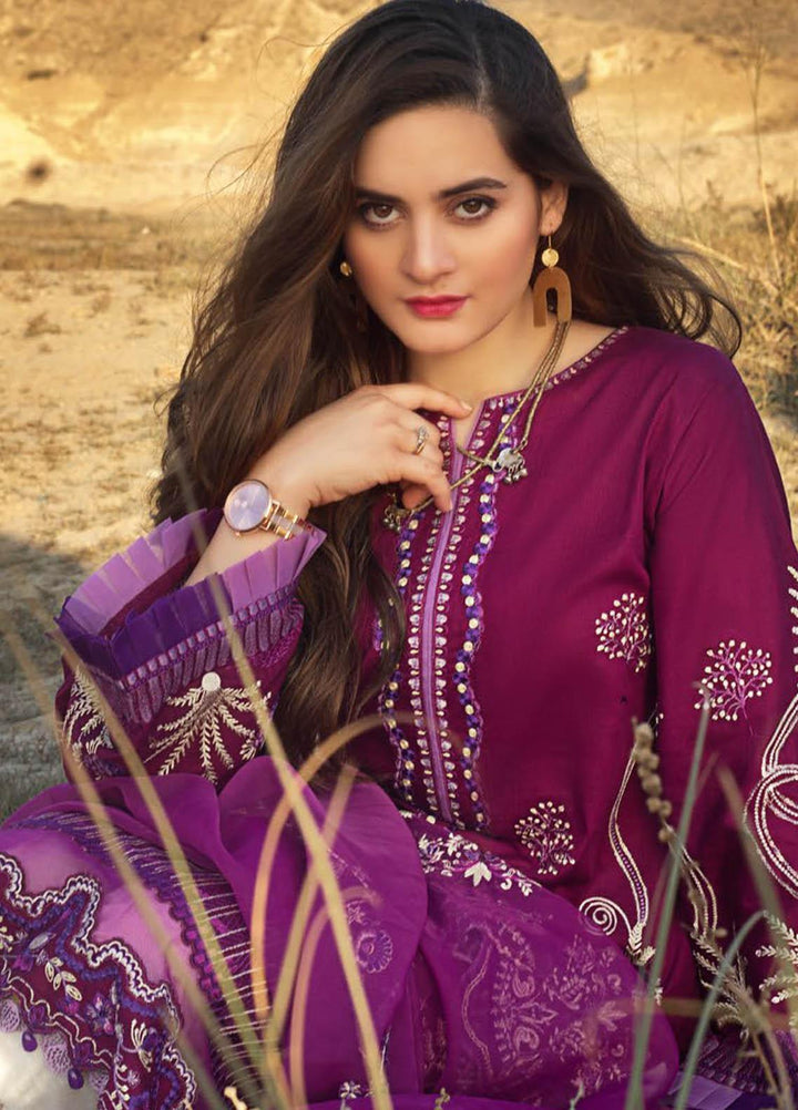 Erum Khan Embroidered Lawn Suits Unstitched 3 Piece EK21L 09 Peri Winkle - Luxury Summer Collection