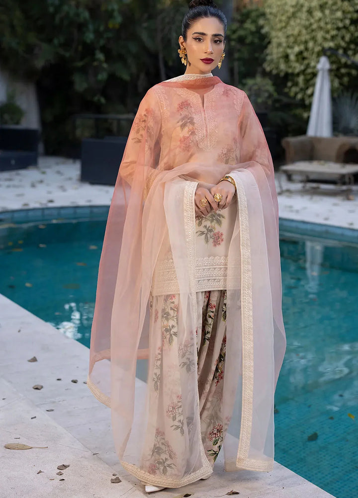 Erum Khan Pret Embroidered Organza 3 Piece Suit Flamingo