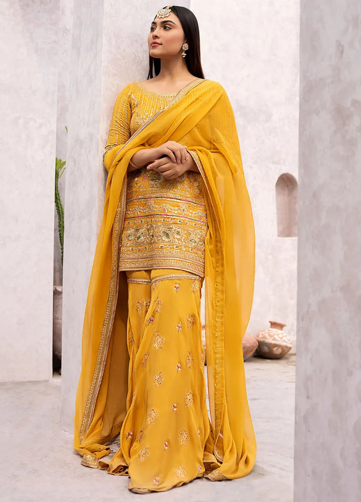 Erum Khan Pret Embroidered Raw Silk 3 Piece Suit Genda
