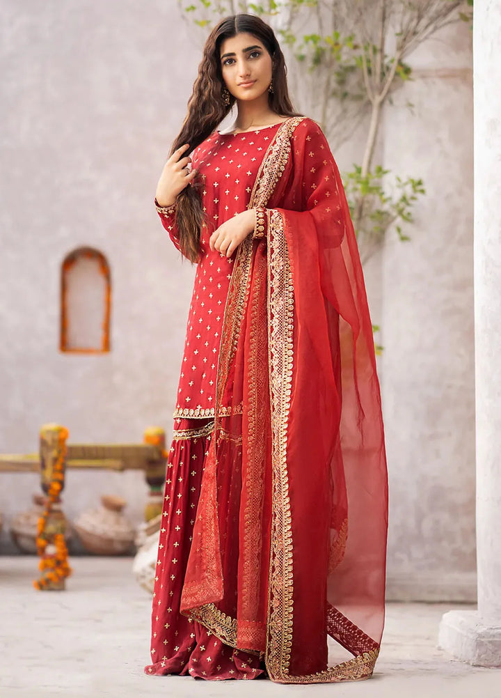 Erum Khan Pret Embroidered Raw Silk 3 Piece Suit Gulab
