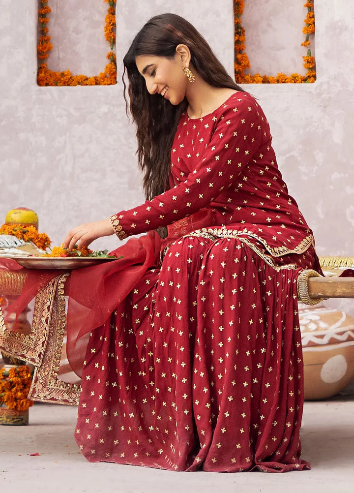 Erum Khan Pret Embroidered Raw Silk 3 Piece Suit Gulab
