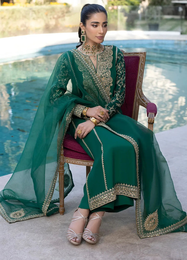 Erum Khan Pret Embroidered Raw Silk 3 Piece Suit Peacock