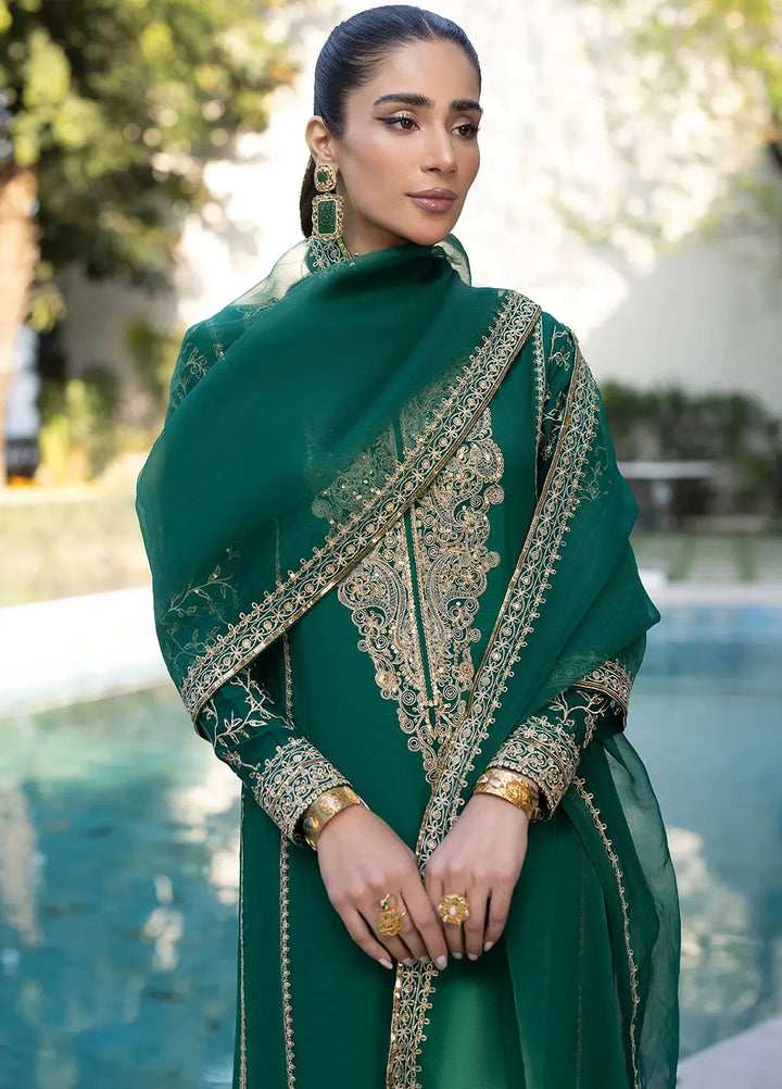 Erum Khan Pret Embroidered Raw Silk 3 Piece Suit Peacock