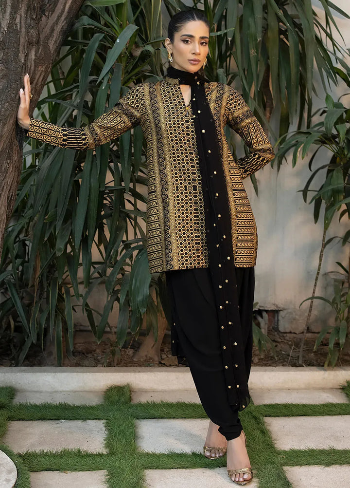 Erum Khan Pret Embroidered Raw Silk 3 Piece Suit Sunset