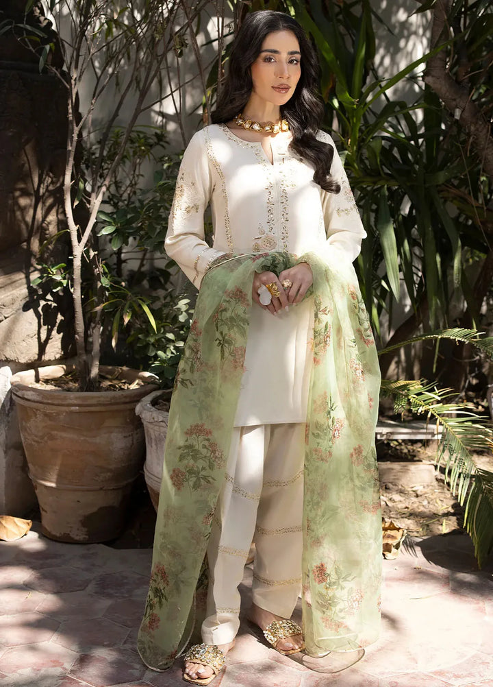 Erum Khan Pret Embroidered Raw Silk 3 Piece Suit Swan