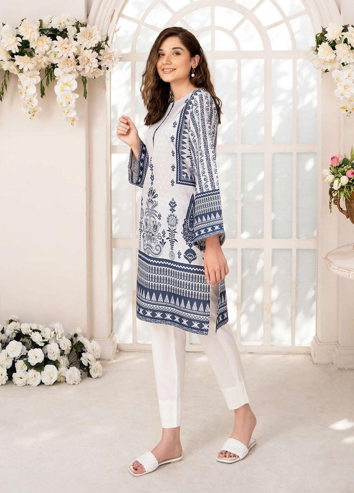 Esra Fashion Casual Pret  Lawn Shirt D-05 White & Blue