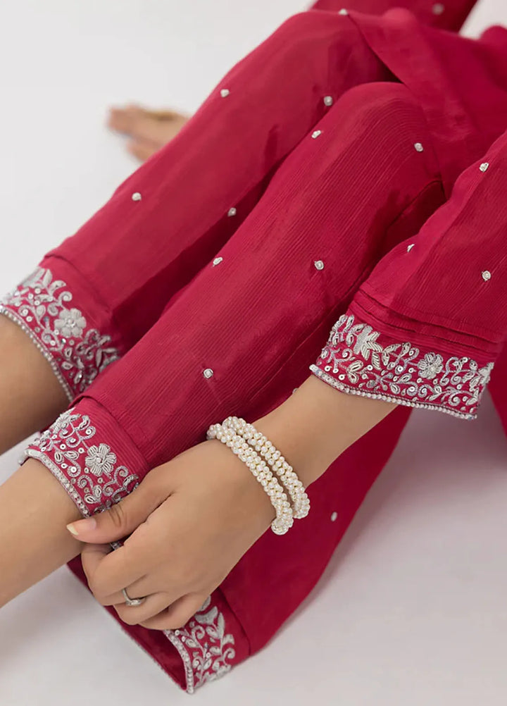 Ethereal Embellished By Cyanic Luxury Pret Embroidered Raw Silk 2 Piece Suit Fuchsia