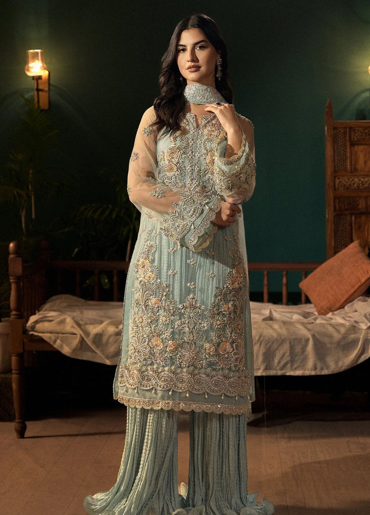 Fabiha Fatima Pret Embroidered Net 3 Piece Suit Aquamarine