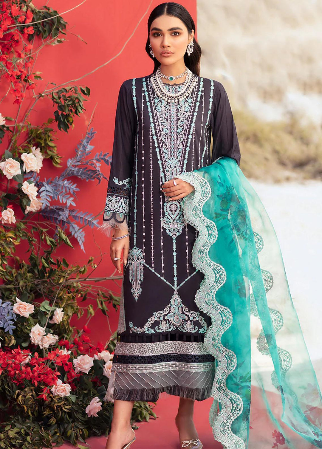 Faixa Faixal Embroidered Lawn Suits Unstitched 3 Piece FFX22L MARVI - Luxury Collection