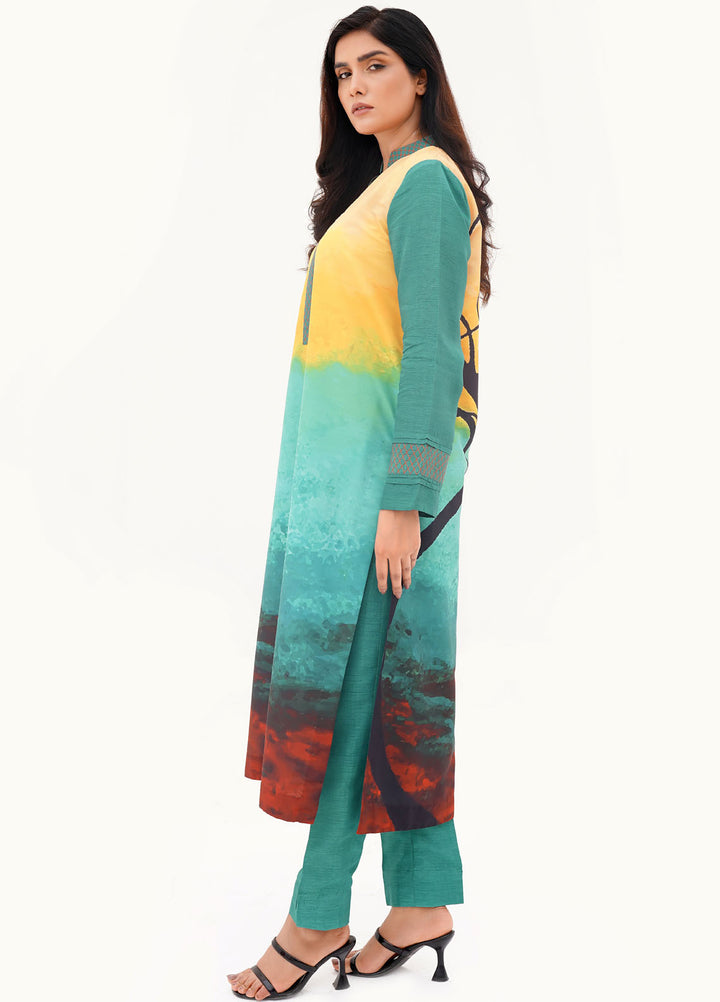 Farah Agha Pret Printed Silk 2 Piece Suit Bloom