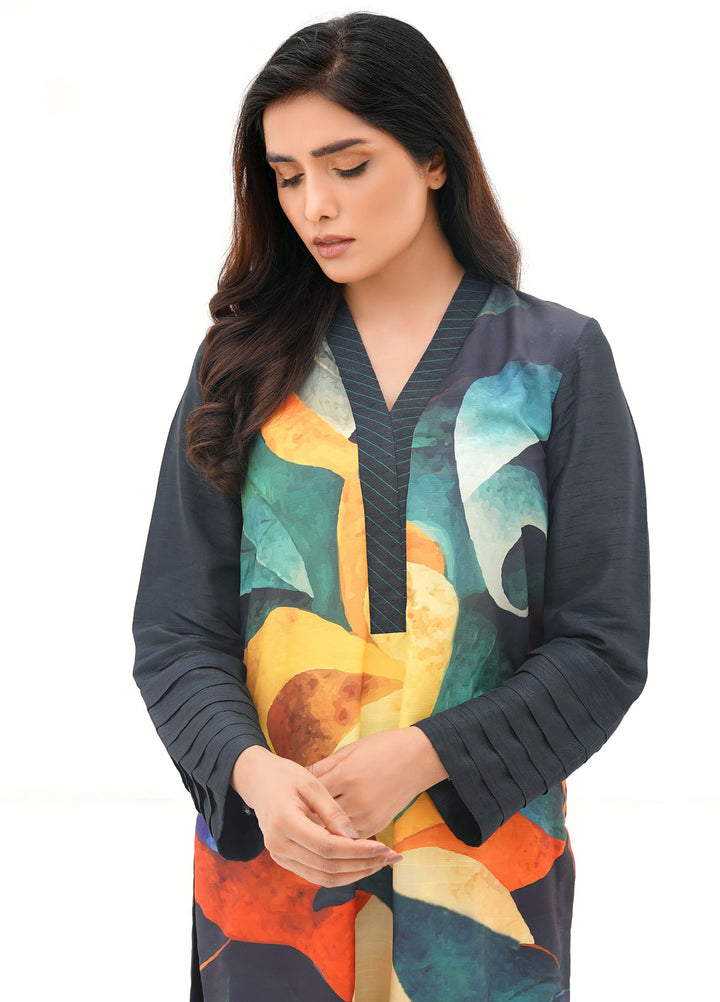 Farah Agha Pret Printed Silk 2 Piece Suit Root