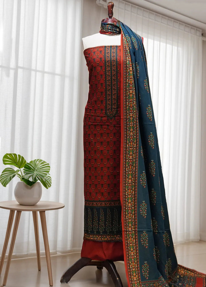 Farah N Faria By Bin Saeed Embroidered Lawn Suit Unstitched 3 Piece BS24F Orange - Summer Collection