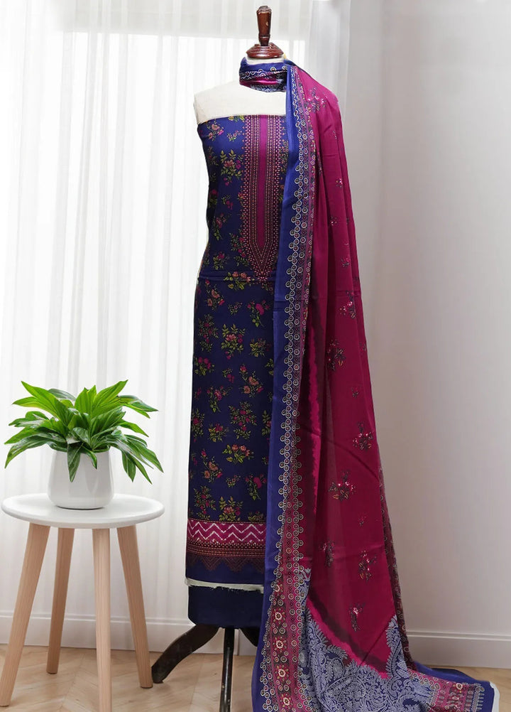 Farah N Faria By Bin Saeed Embroidered Lawn Suit Unstitched 3 Piece BS24F Purple - Summer Collection