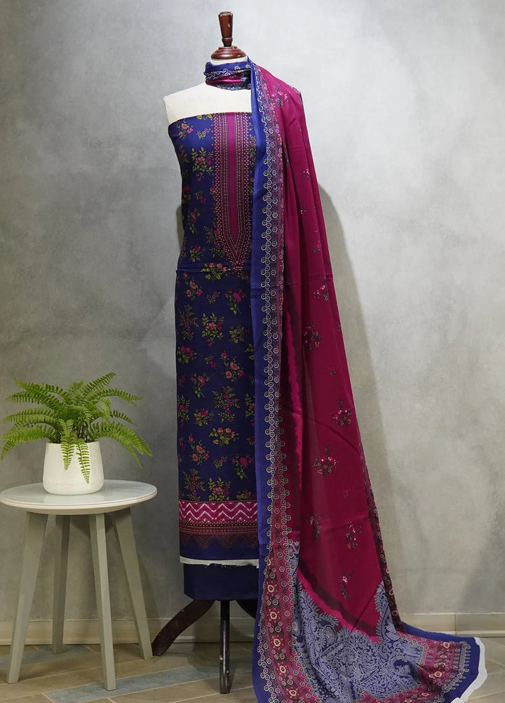 Farah N Faria By Bin Saeed Embroidered Lawn Suit Unstitched 3 Piece BS24F Purple - Summer Collection