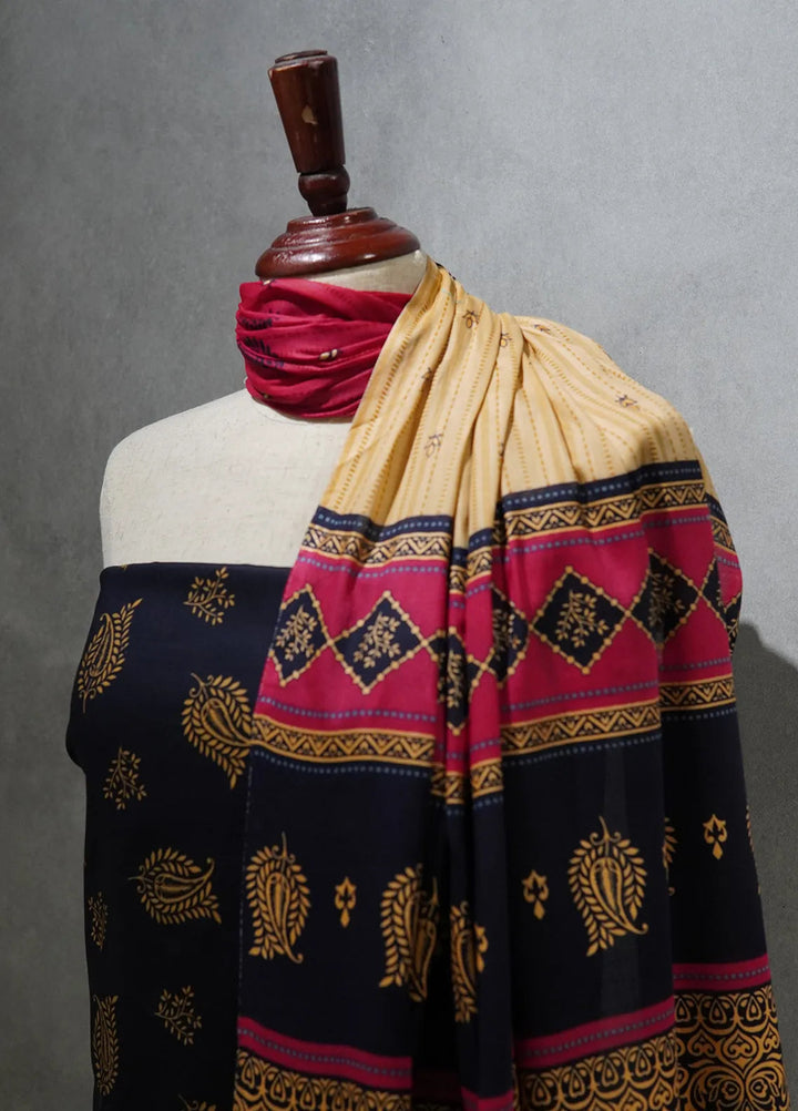 Farah N Faria By Bin Saeed Embroidered Lawn Unstitched Suit 3 Piece BS24F Black - Summer Collection