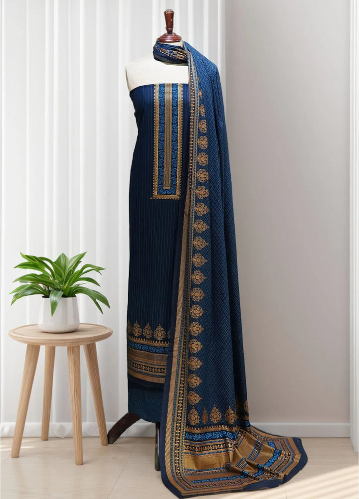 Farah N Faria By Bin Saeed Embroidered Lawn Unstitched Suit 3 Piece BS24F Blue - Summer Collection