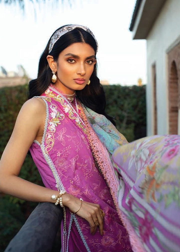 Kesh By Farah Talib Aziz Embroidered Lawn Suits Unstitched 3 Piece FTA23K FTA-03 Merrakech Magenta - Luxury Collection