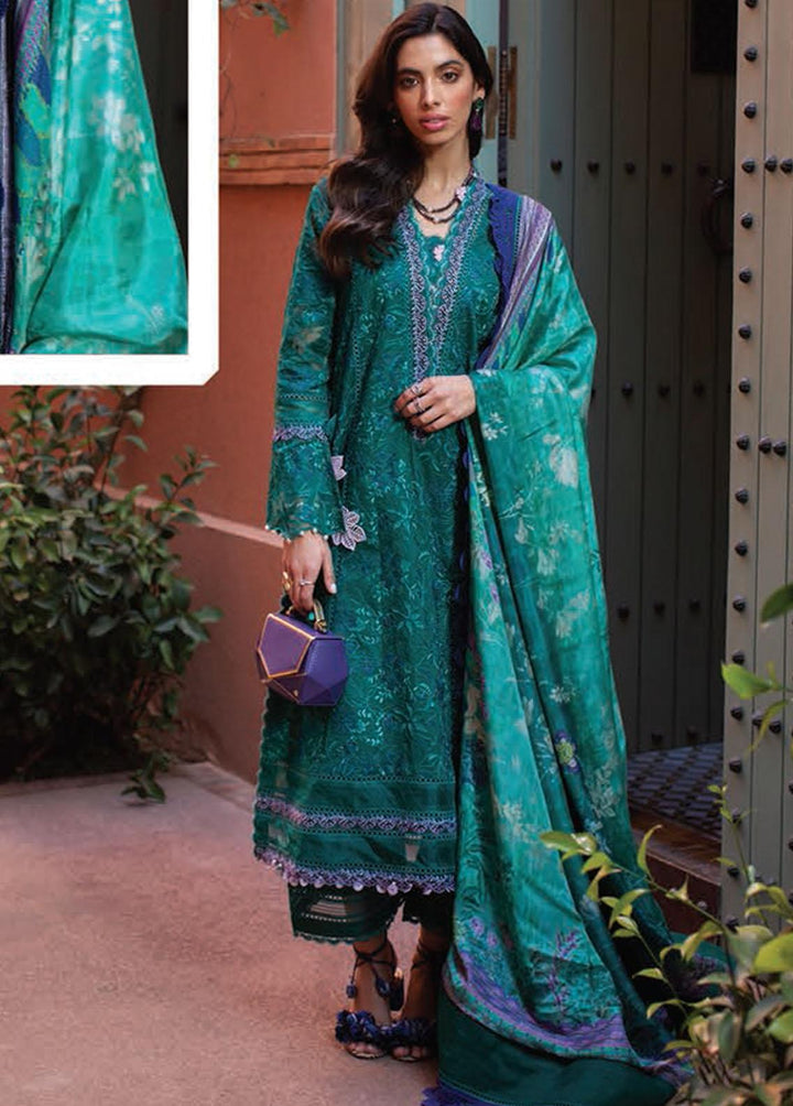 Kesh By Farah Talib Aziz Embroidered Lawn Suits Unstitched 3 Piece FTA23K FTA-05 Atlas Emerald - Luxury Collection