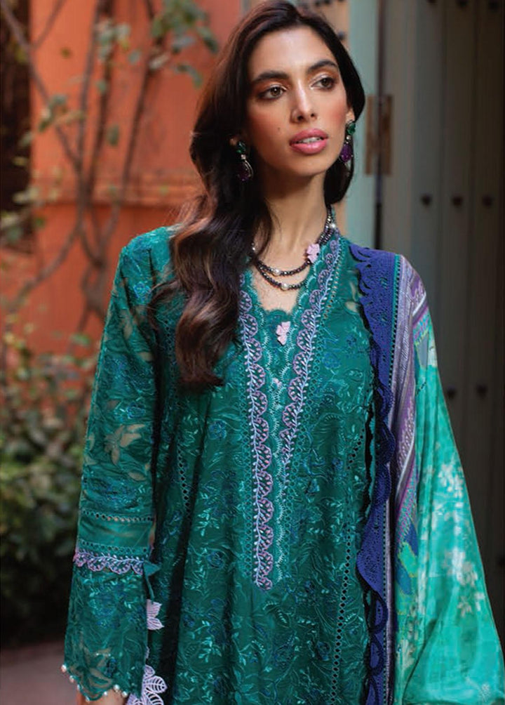 Kesh By Farah Talib Aziz Embroidered Lawn Suits Unstitched 3 Piece FTA23K FTA-05 Atlas Emerald - Luxury Collection