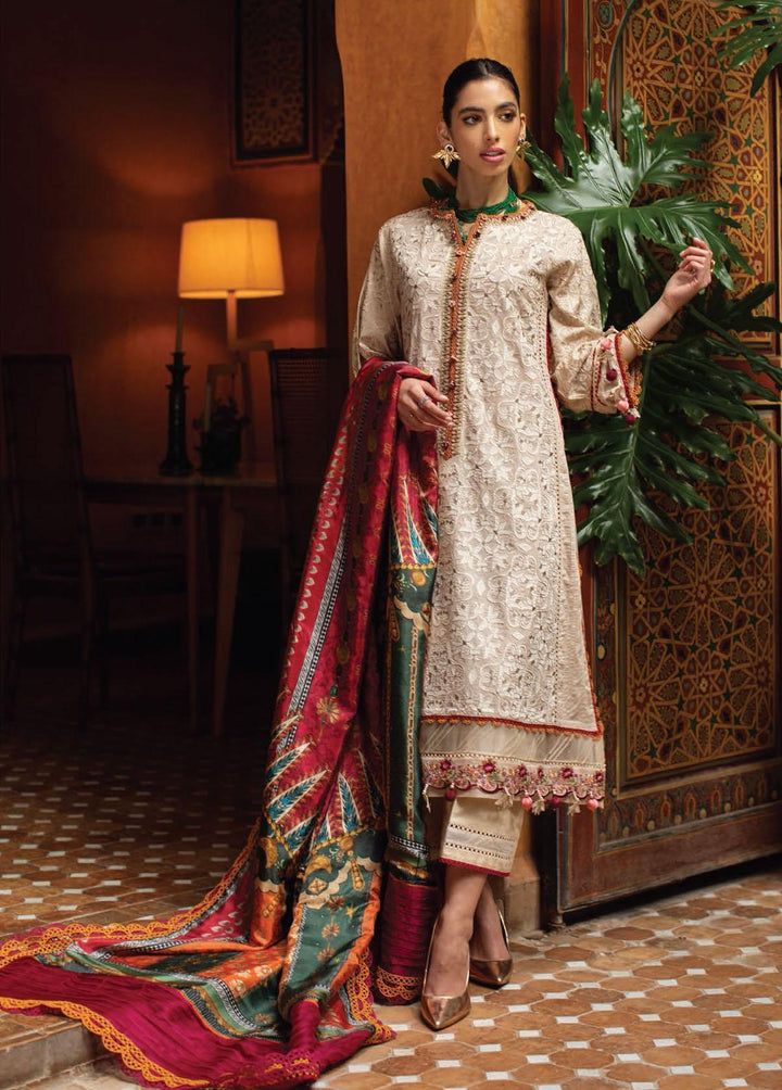Kesh By Farah Talib Aziz Embroidered Lawn Suits Unstitched 3 Piece FTA23K FTA-10 Kasbah Sand - Luxury Collection