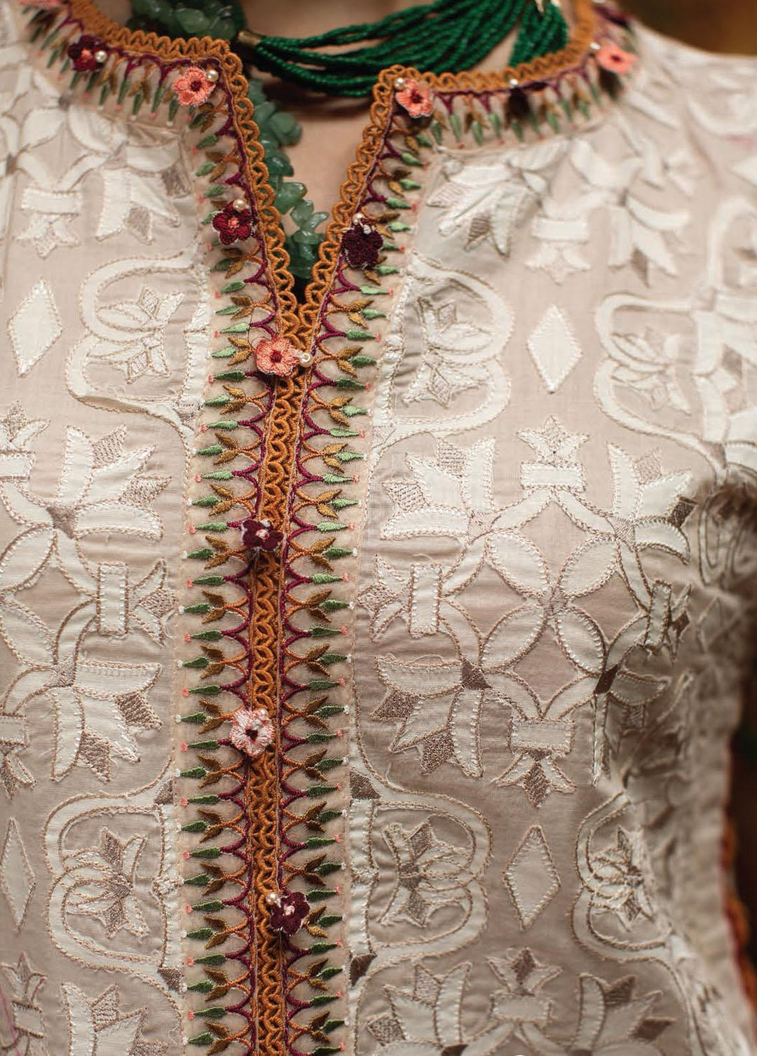 Kesh By Farah Talib Aziz Embroidered Lawn Suits Unstitched 3 Piece FTA23K FTA-10 Kasbah Sand - Luxury Collection