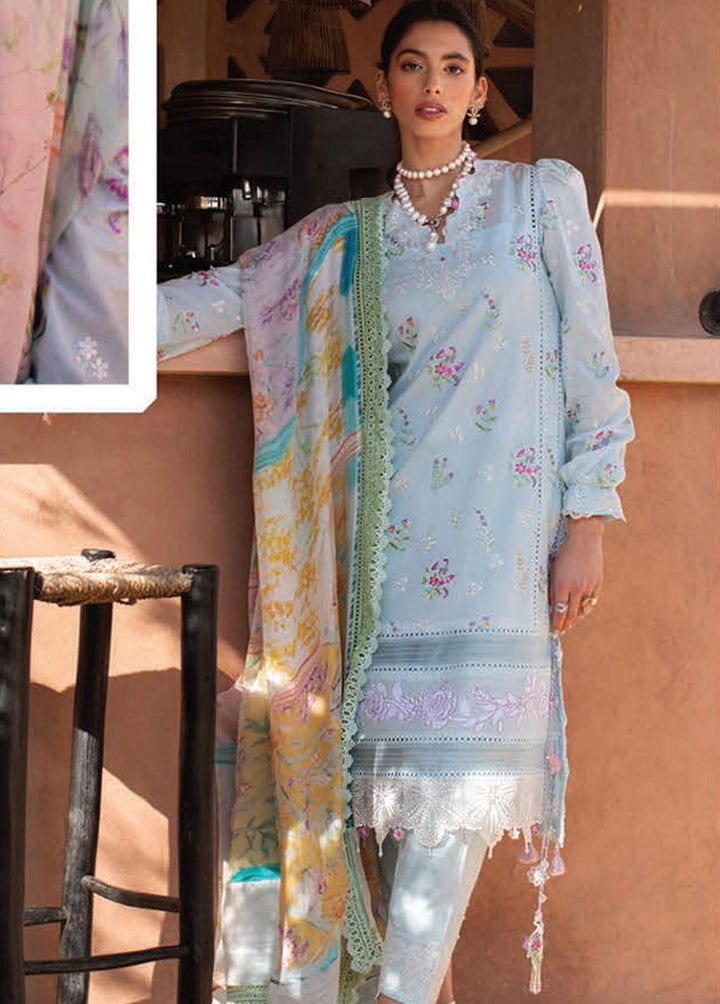 Kesh By Farah Talib Aziz Embroidered Lawn Suits Unstitched 3 Piece FTA23K FTA-13 Bia Sky - Luxury Collection