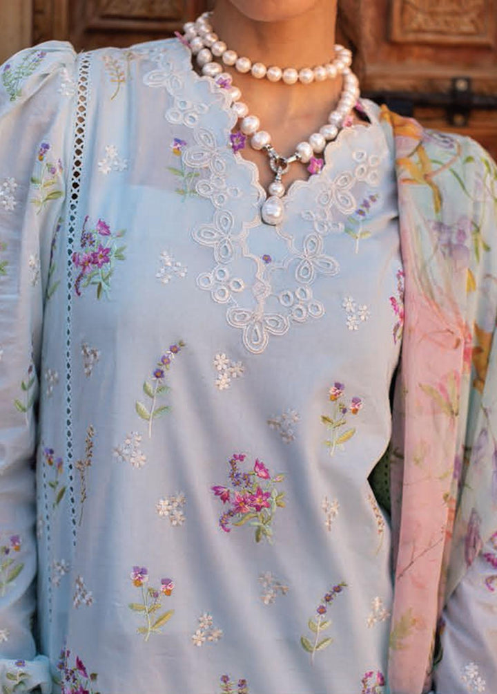Kesh By Farah Talib Aziz Embroidered Lawn Suits Unstitched 3 Piece FTA23K FTA-13 Bia Sky - Luxury Collection