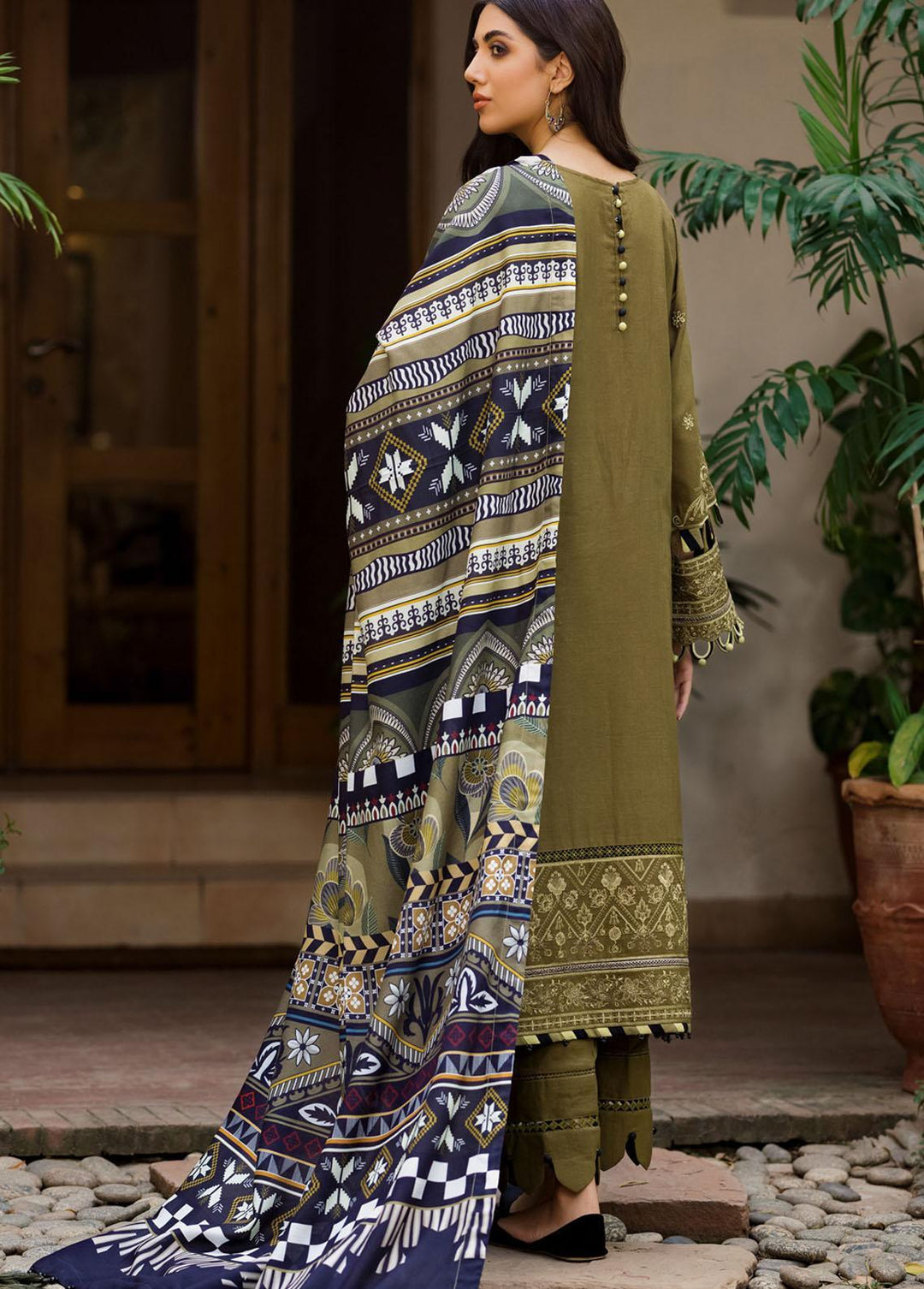 Farasha Embroidered Khaddar Suits Unstitched 3 Piece FSH21K 05 Olivine Luster - Winter Collection