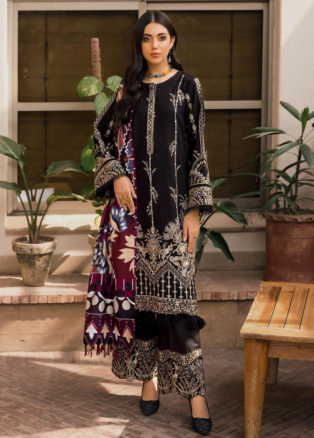 Farasha Embroidered Khaddar Suits Unstitched 3 Piece FSH21K 09 Sable Mirage - Winter Collection
