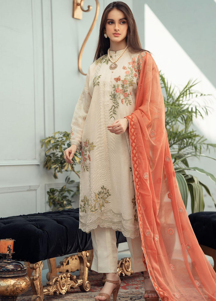 Fascino Embroidered Khaadi Net Suits Unstitched 3 Piece FN22F Butterscotch - Festive Collection
