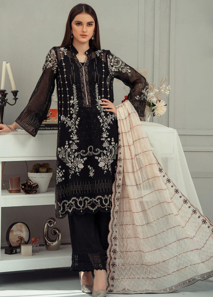Fascino Embroidered Khaadi Net Suits Unstitched 3 Piece FN22F MIDNIGHT DREAM - Festive Collection