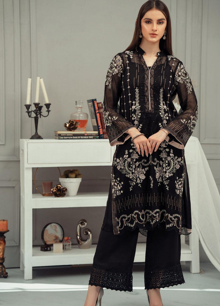 Fascino Embroidered Khaadi Net Suits Unstitched 3 Piece FN22F MIDNIGHT DREAM - Festive Collection