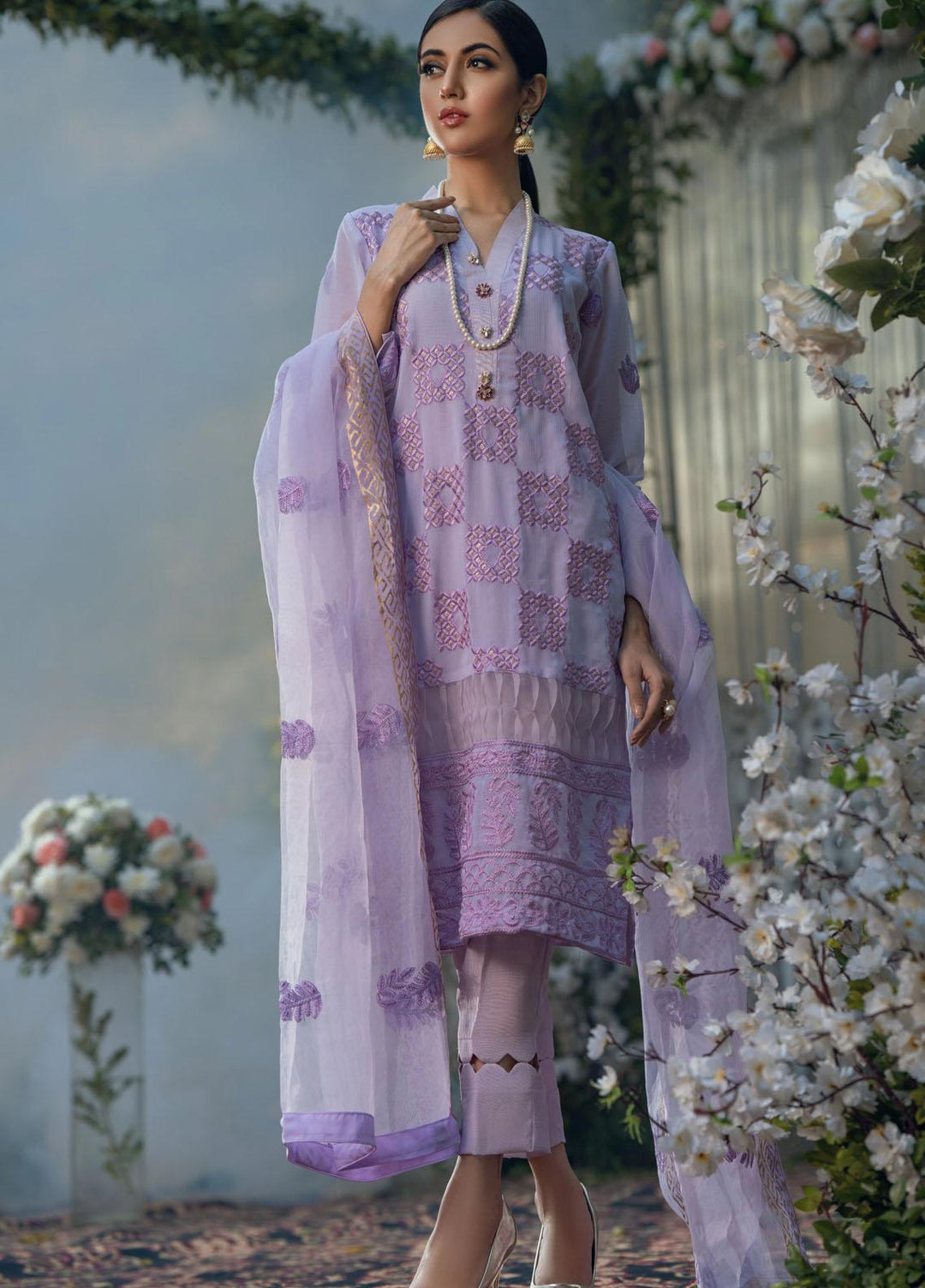 Fascino Embroidered Chiffon Suits Unstitched 3 Piece FN21LF Aster - Luxury Collection