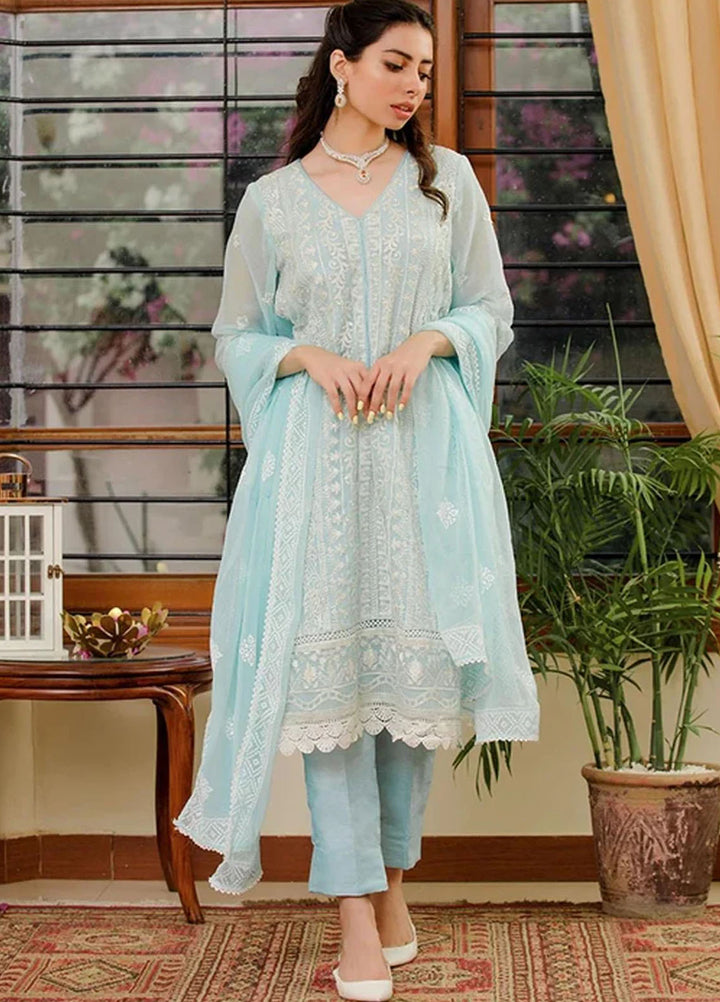 Fascino Pret Embroidered Chiffon 3 Piece Suit Sea Breeze
