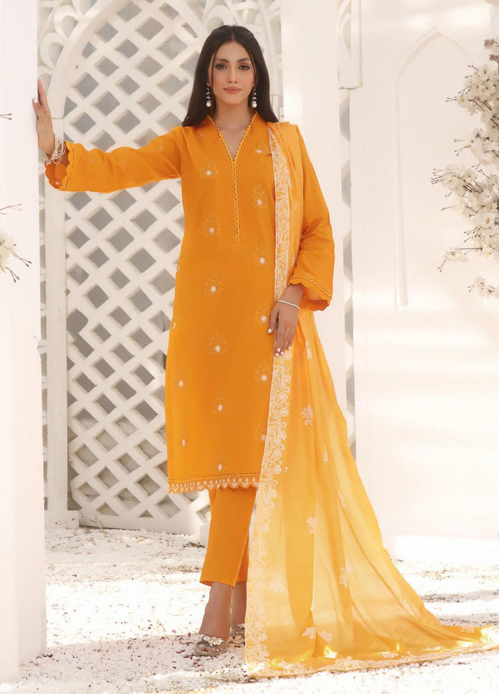 Fascino Pret Embroidered Cotton 3 Piece Suit Mari Gold