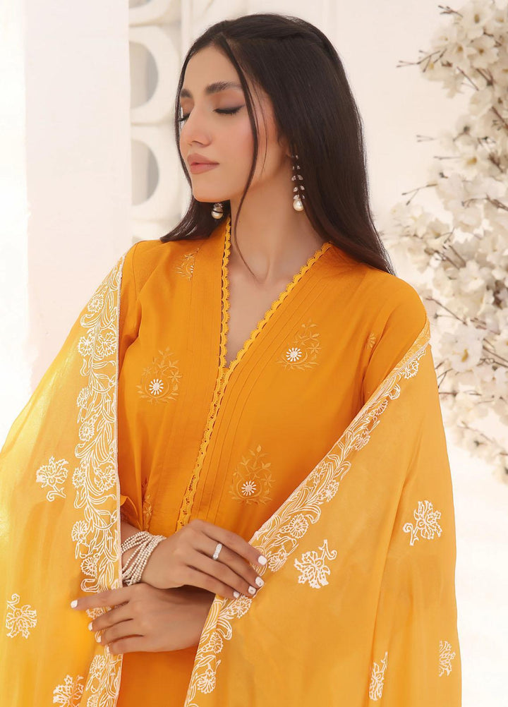 Fascino Pret Embroidered Cotton 3 Piece Suit Mari Gold