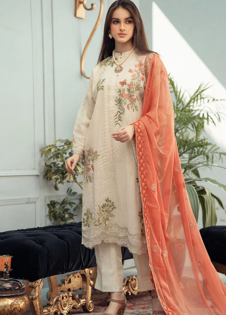 Fascino Pret Embroidered Khadi Net 3 Piece Suit Butterscotch