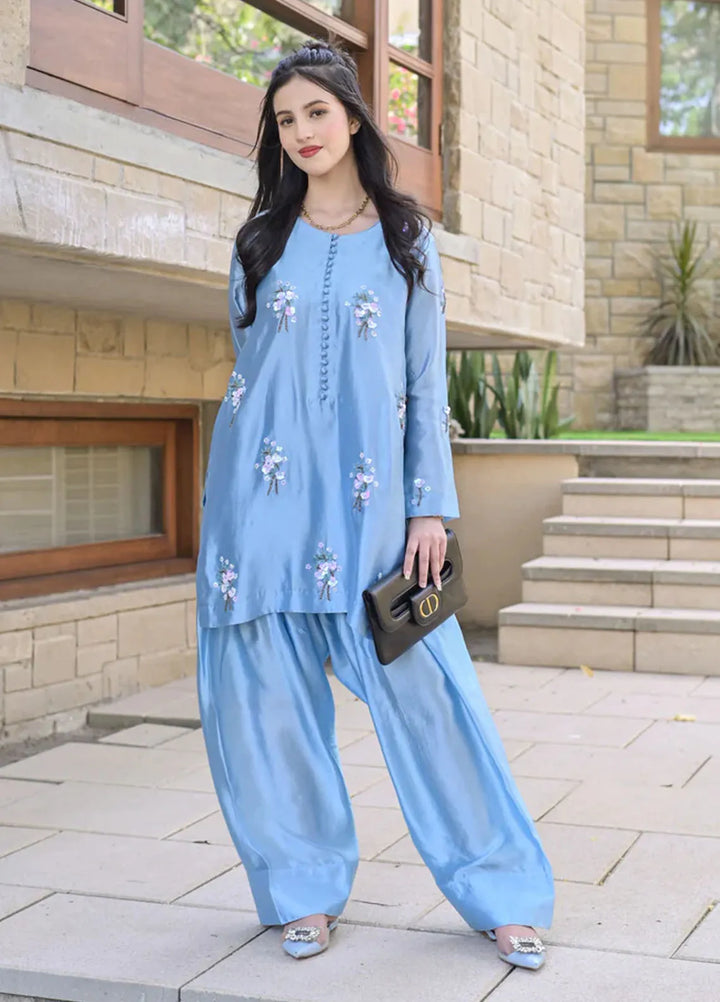 Fascino Pret Embroidered Silk 2 Piece Suit Topaz