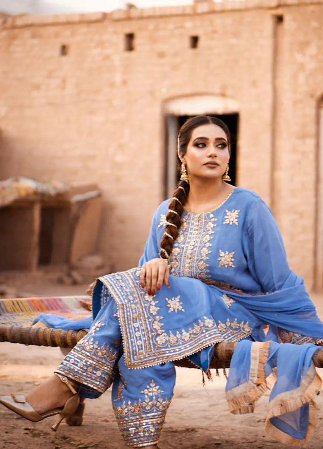 Fashion Corner Pret Embroidered Shesha silk 3 Piece Dress Traditional Patiyalla