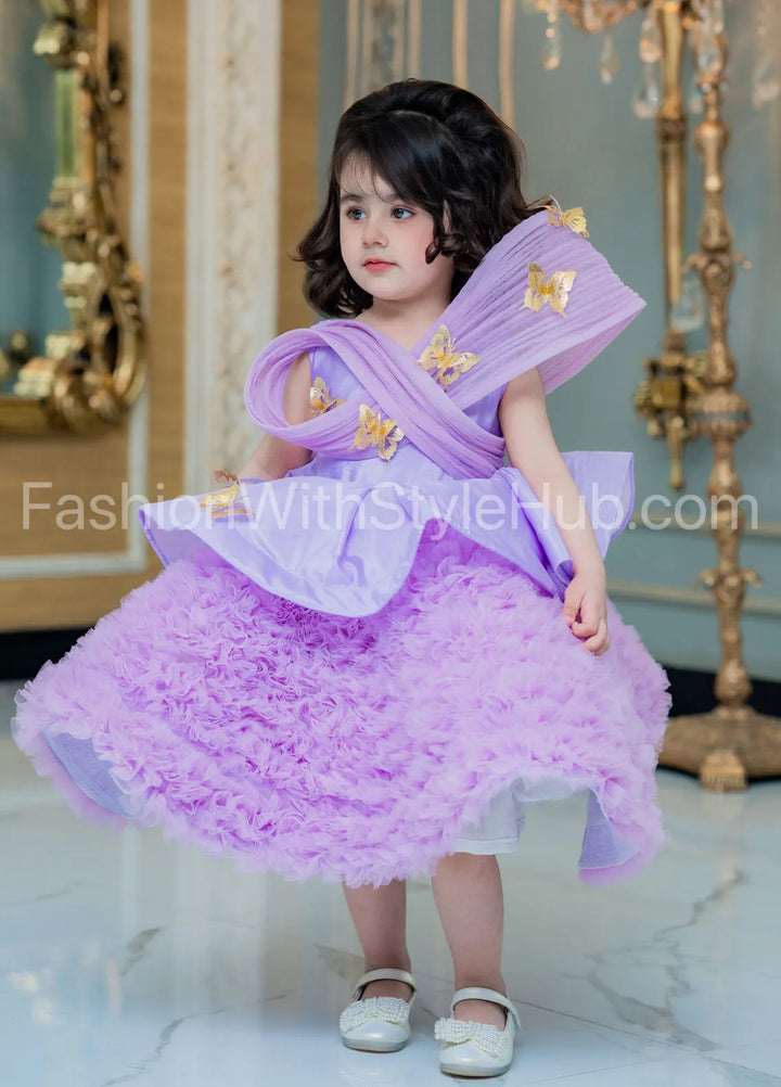 Fashion With Style Hub Pret Plain Net 1 Piece Viola Frock