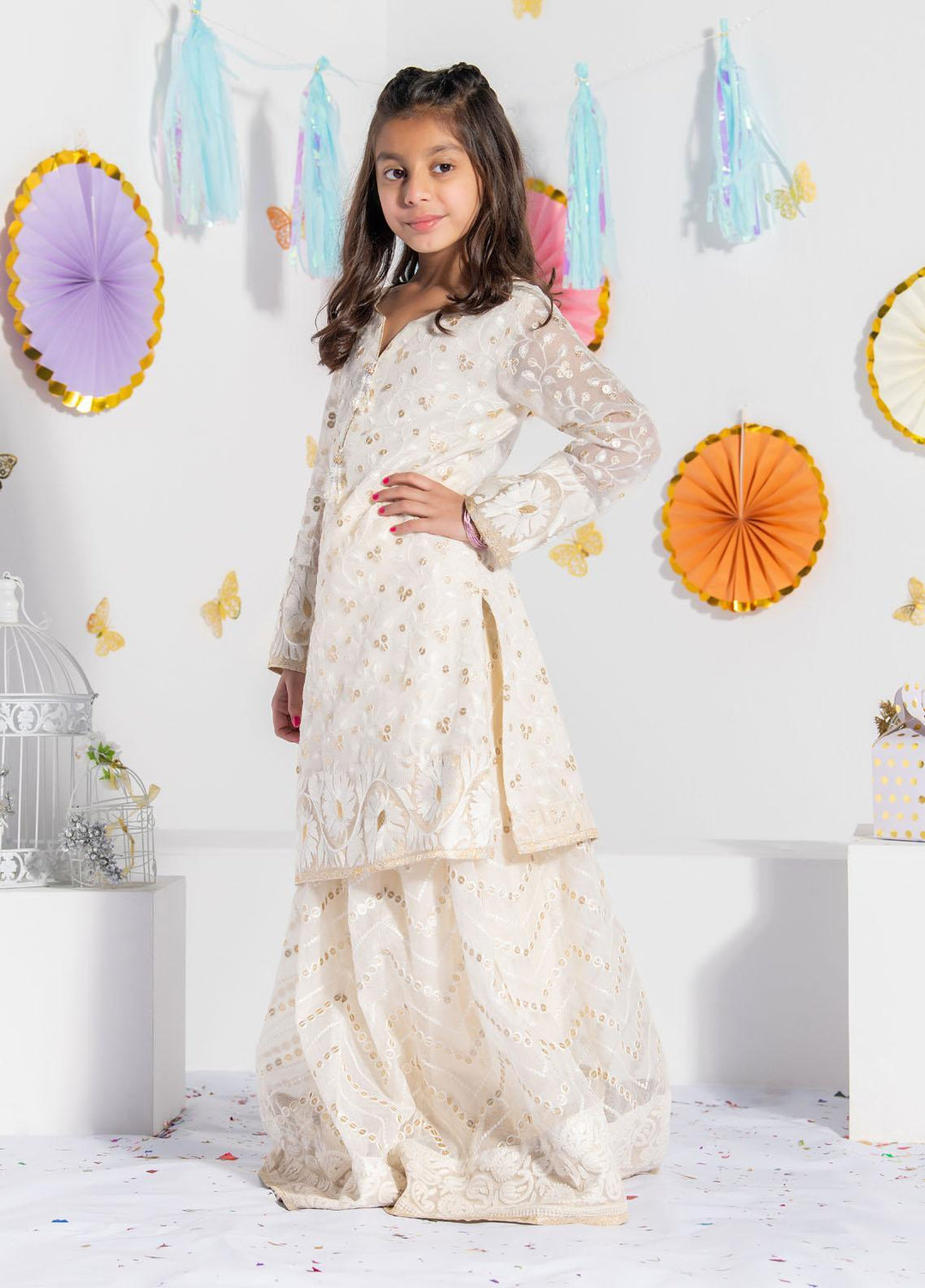 Fatima Khan Karandi Fancy Girls 2 Piece Suit - 4916 SEPIA