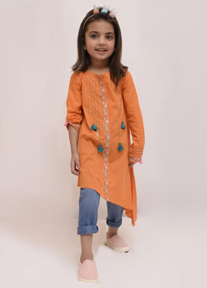 Fauve Cotton Semi Formal Kurti for Girls -  FCG-030 PUMPKIN ORANGE