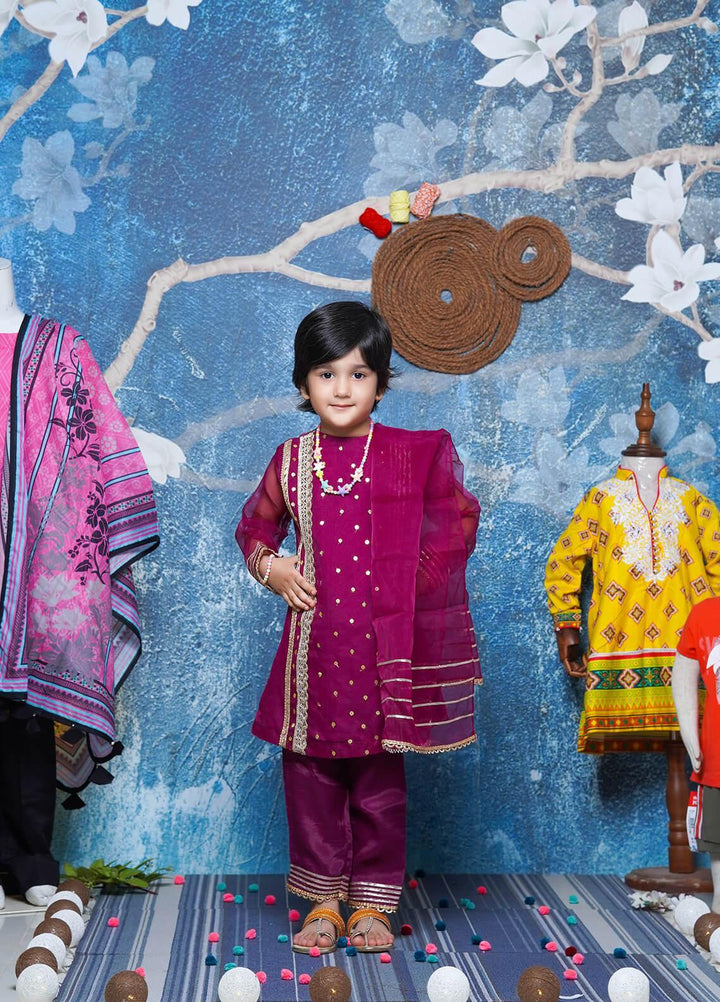 Fauve Organza Fancy 3 Piece for Girls -  FFG-018 PURPLE