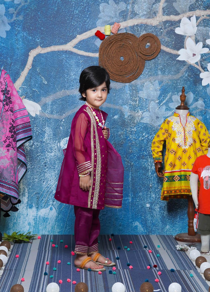 Fauve Organza Fancy 3 Piece for Girls -  FFG-018 PURPLE