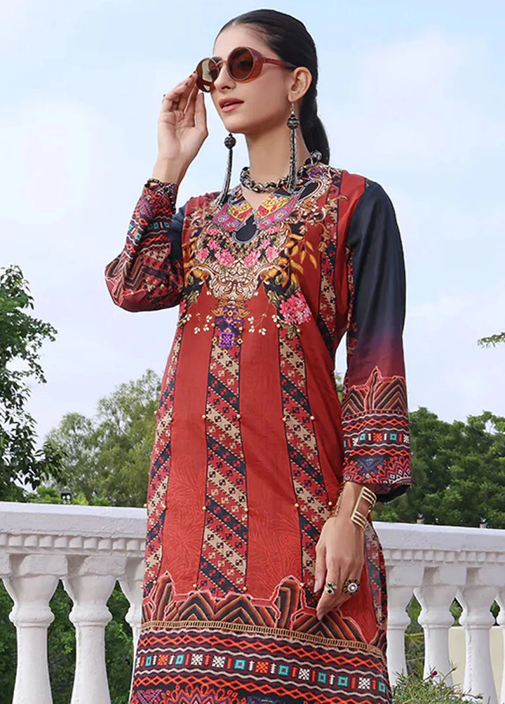 Fiona Pret Casual Lawn Kurti Burgendy Rubellite