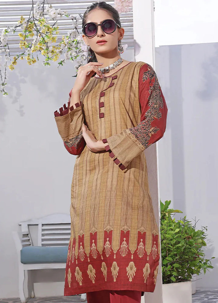 Fiona Pret Casual Lawn Kurti Maroon Estuarine