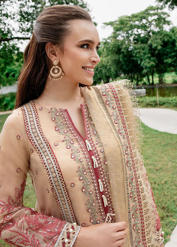 Saad Shaikh Pret Embroidered Organza 3 Piece Suit Beige Sea Sand