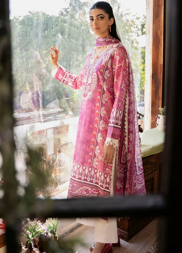 Flora by Roheenaz Printed Lawn Suit Unstitched 3 Piece RNZ24F RNP-02A Amaranth - Summer Collection
