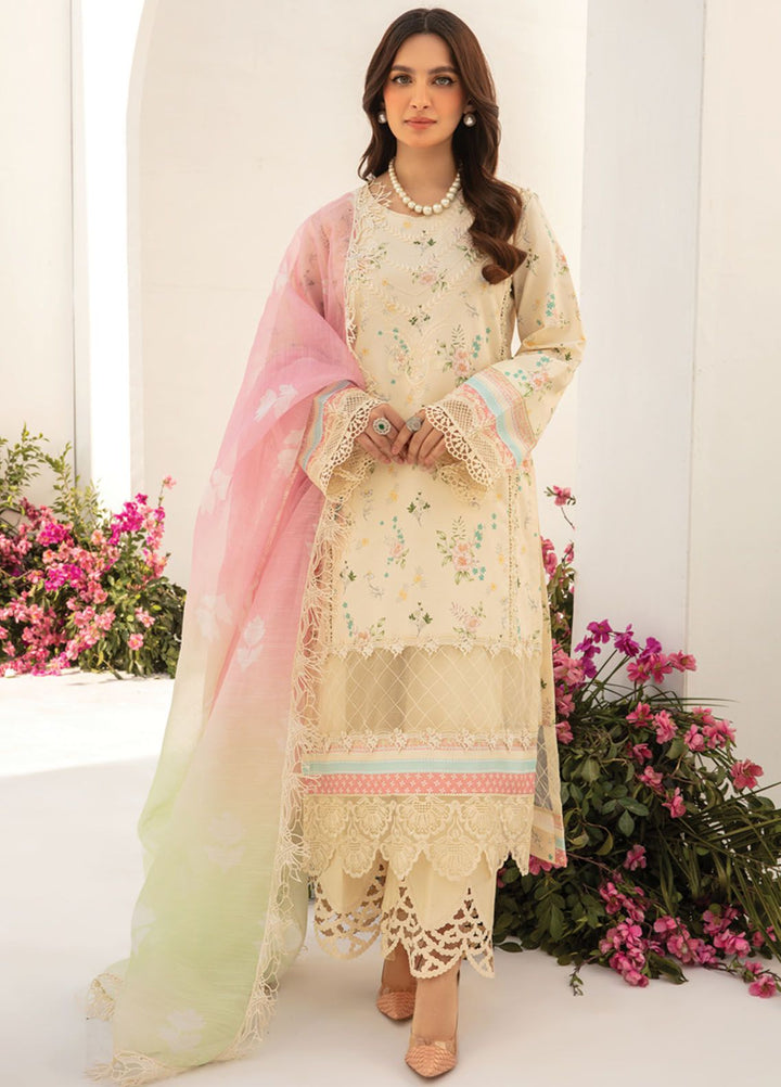 Florance By Rang Rasiya Embroidered Lawn Suits Unstitched 3 Piece RR24F D1 Ivory - Premium Collection