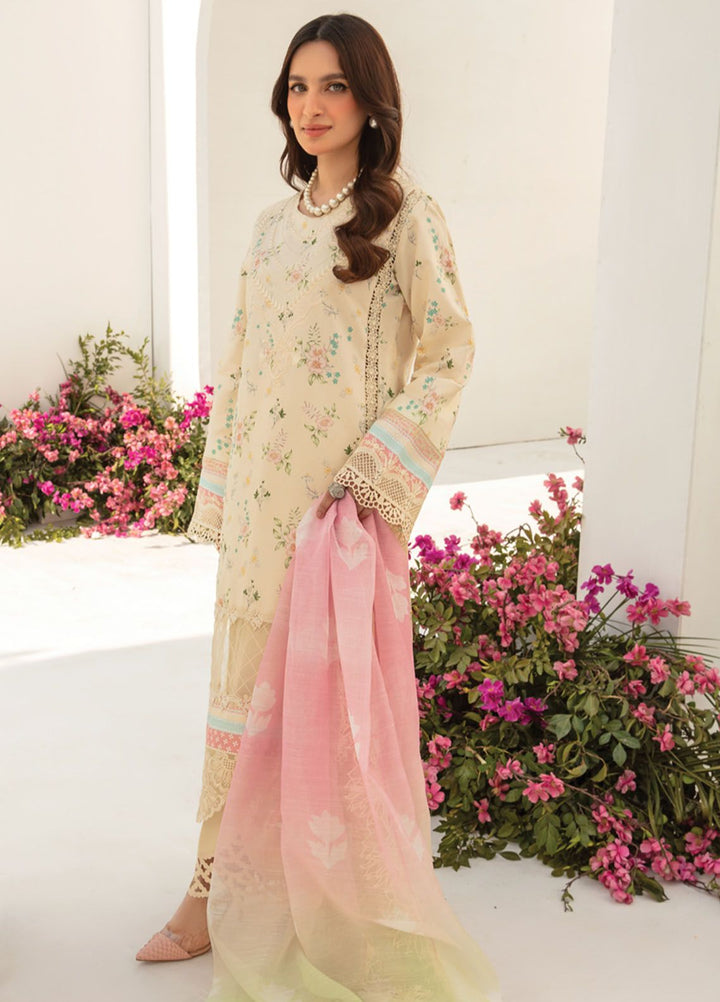 Florance By Rang Rasiya Embroidered Lawn Suits Unstitched 3 Piece RR24F D1 Ivory - Premium Collection